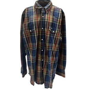 Wrangler Men's Western Pearl Snap Shirt Plaid XL Tall Long Sleeve Cowboy